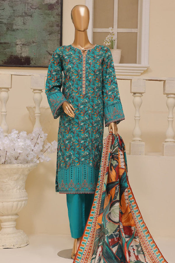 Bin Saeed Stitched 3 Piece Exclusive Emb Lawn Vol-03 Collection-SM-1692-Green