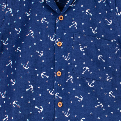 Baby Boy 2 Piece Safari Suit Blue Anchor Print