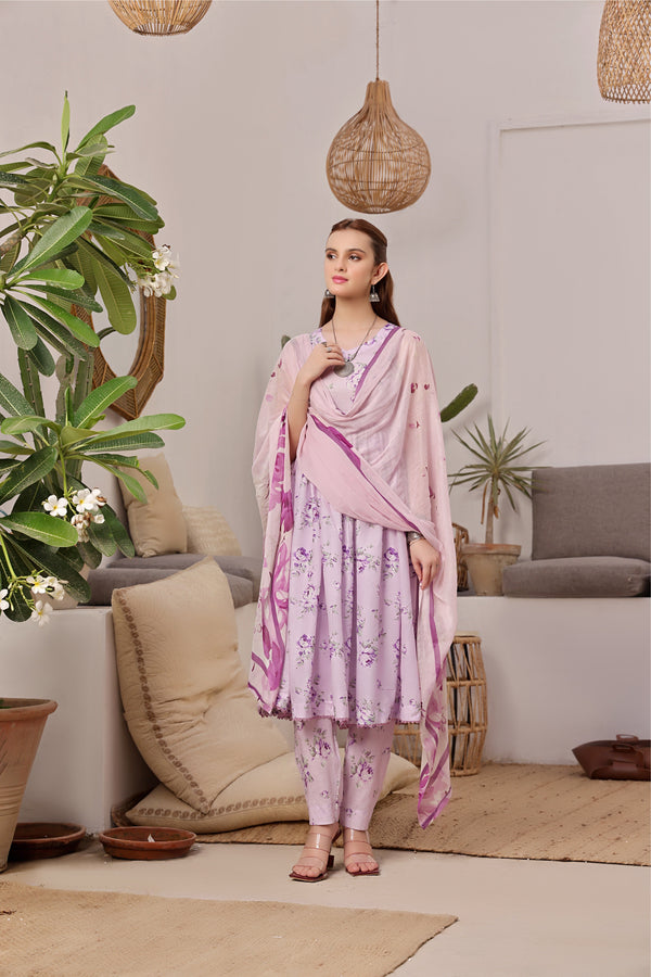 Feathers Unstitched 3 Piece Summer Collection-WISTERIA-FT408
