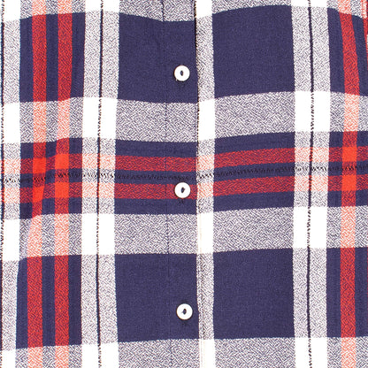 Girl Navy Blue Red Checked Print Shirt