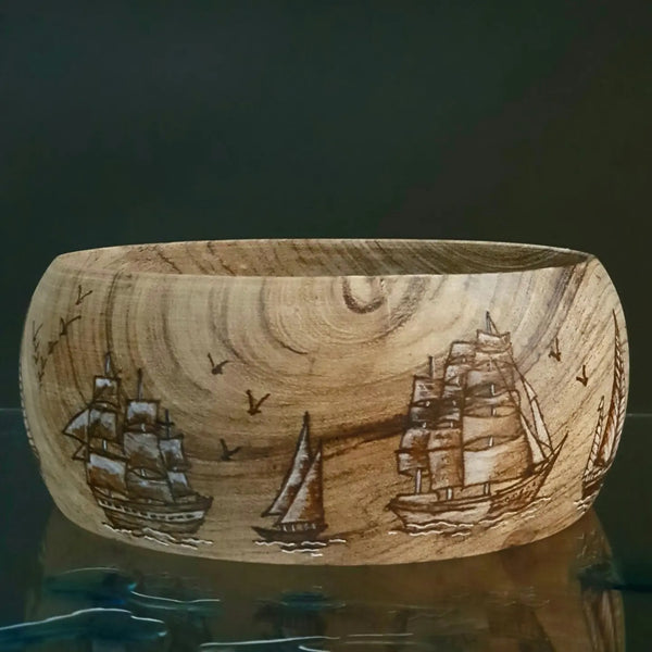 Wood Burned Ship Bowl
