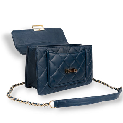 Flora Quilted Crossbody Leather Bag- tanbrown