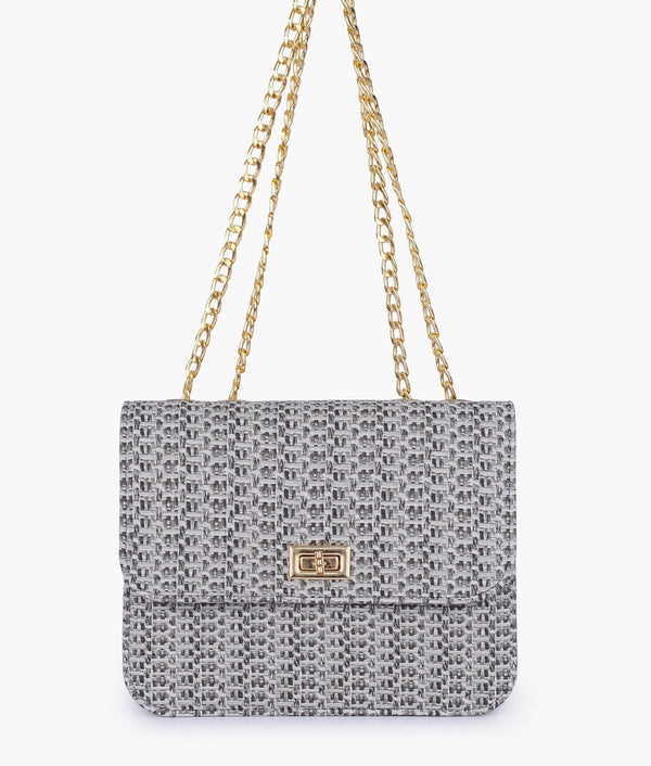 RTW Creation - Black woven chain cross-body bag