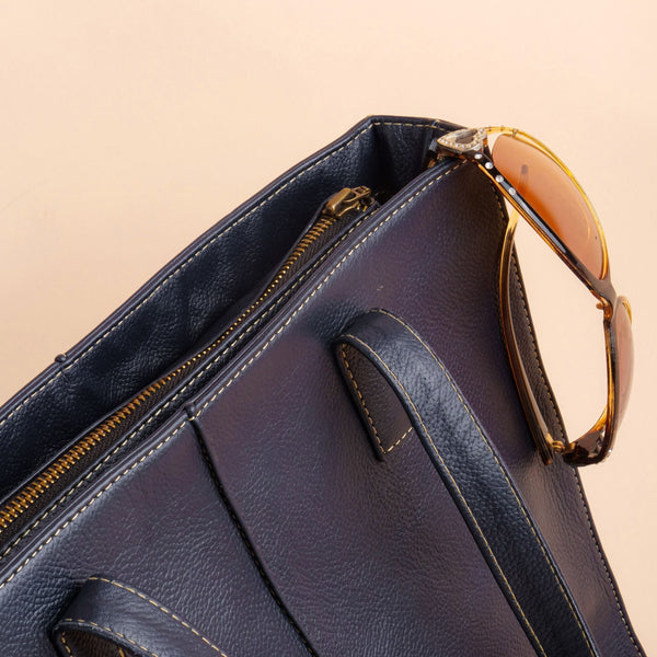 Everyday Women's Leather Zipper Tote Bag-Midnight Blue