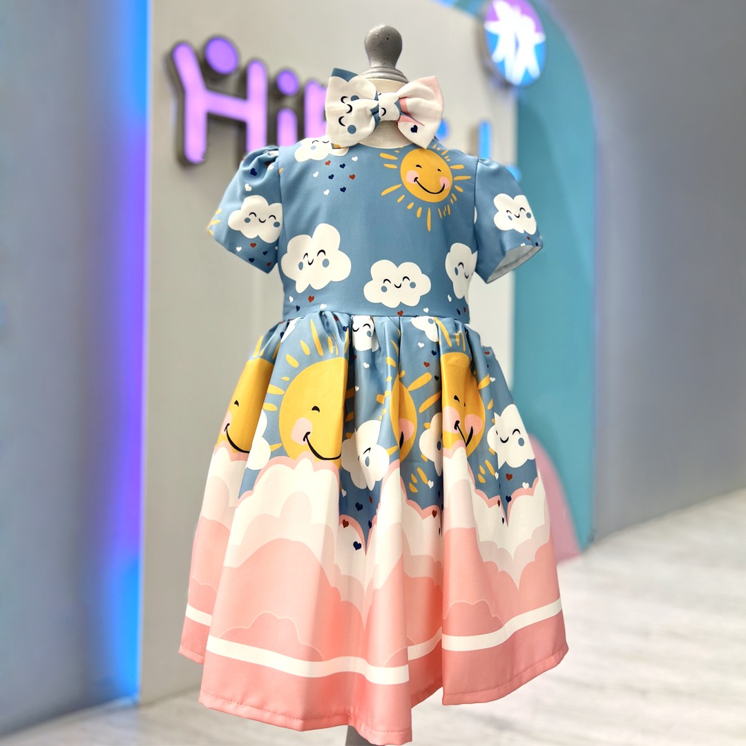 Girl Digital Printed Frock Sun with Headband
