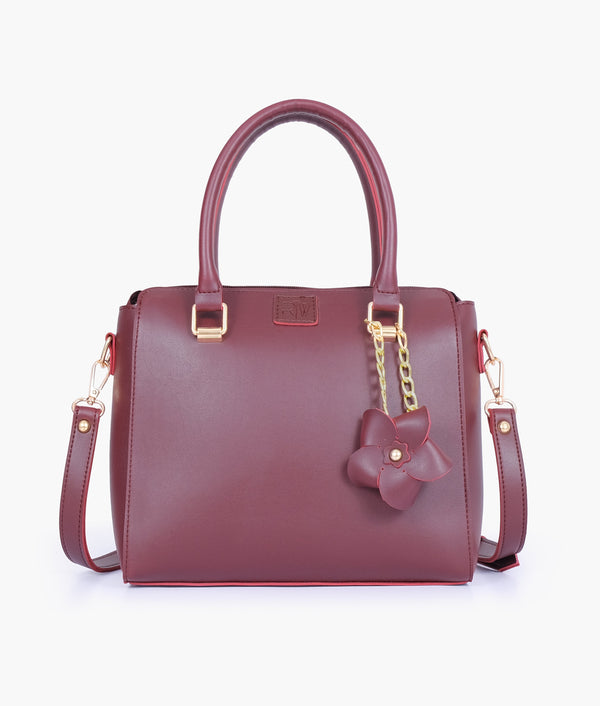 RTW Creation - Burgundy handbag with flower charm