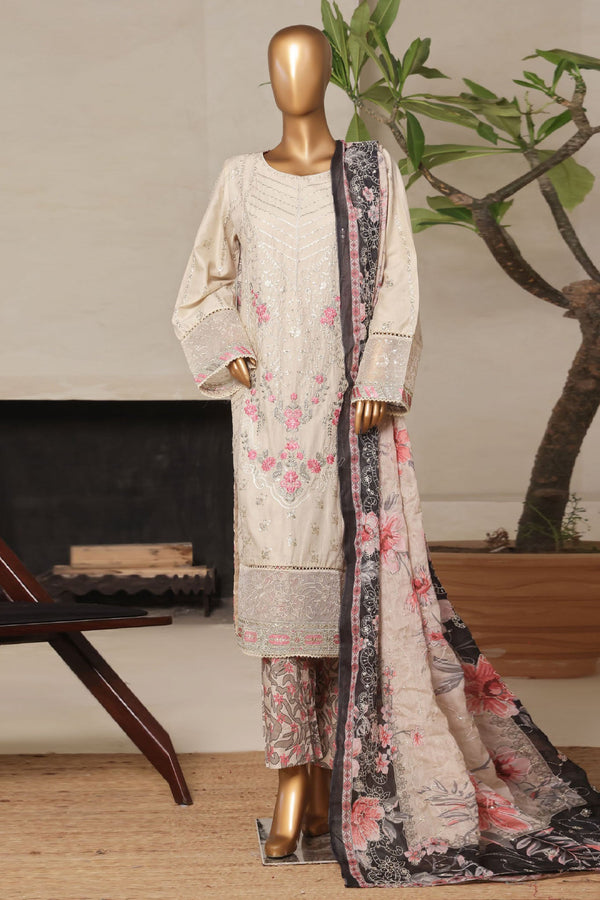 Bin Saeed Stitched 3 Piece Luxury Plain Cotton With Printed Back Vol-02 Collection'2025-NSM-2228-Skin