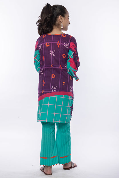 2Pcs Printed Lawn Suit DK-Purple SKU: MAC-015