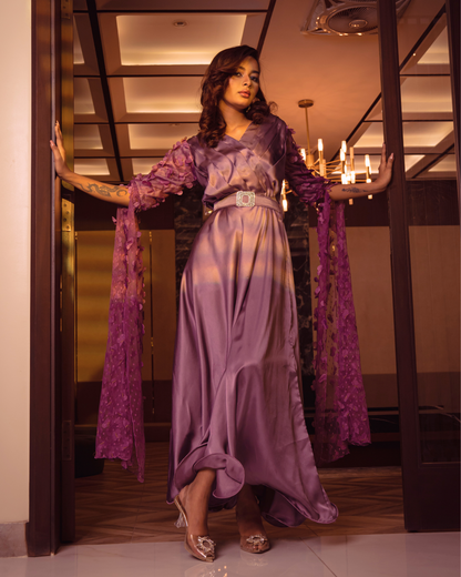 Lilac Enchantment  A Maxi Gown With Elegant 3D Butterfly Sleeves - Made To Order