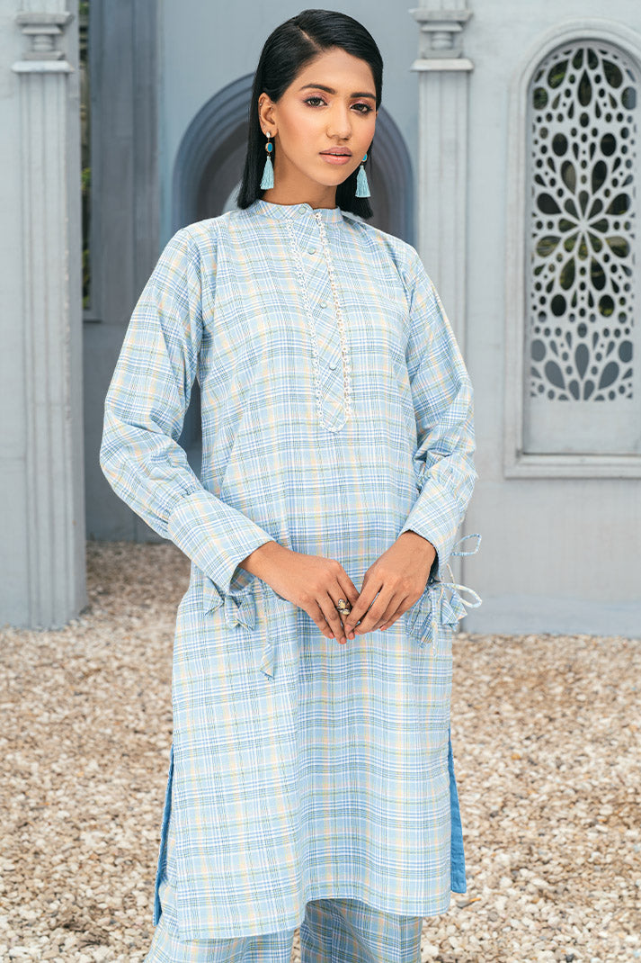 2 pc Cotton Yarn Dyed Check Trendy Tunic Top Suit TG-009