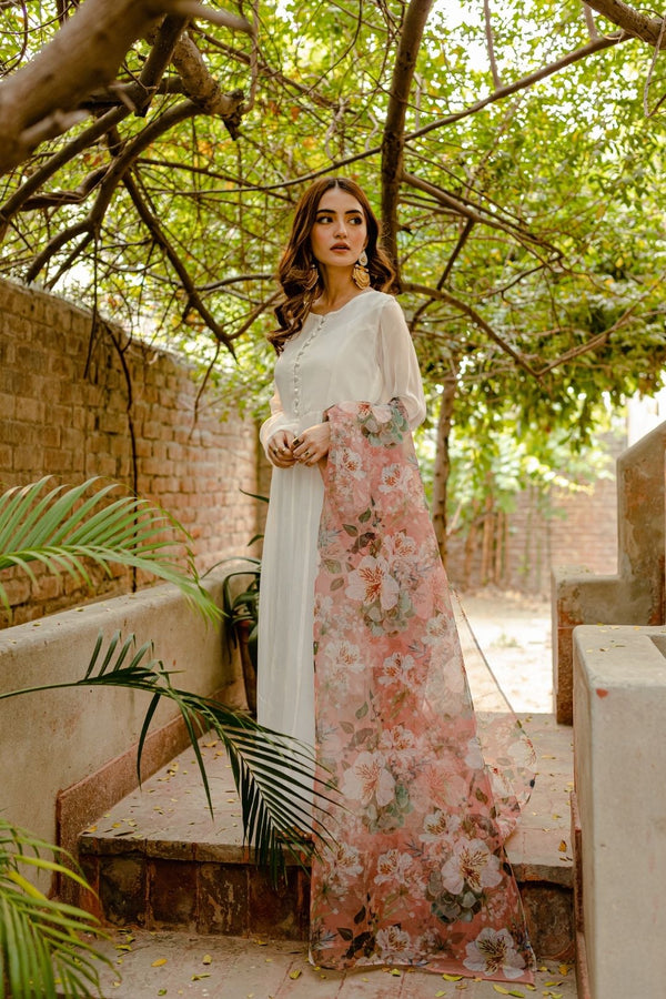 Roshanay By Mannat Clothing Stitched Collection-Deep White Frock