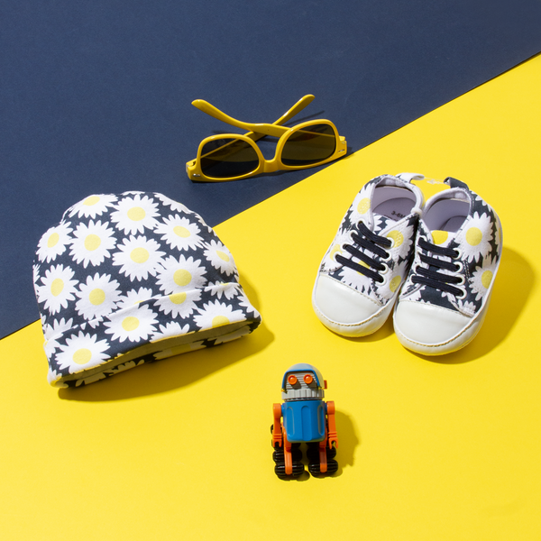Baby Girl 3 Piece Caps Sun Glasses and Pre Walker Set Sun Flower Print