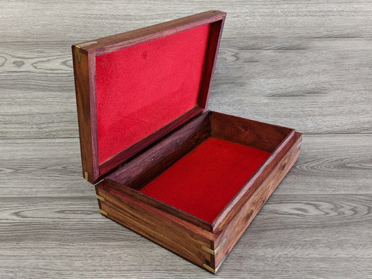 Wooden Box with Minimalist Decor, Floral Inlay, and Carved Designs