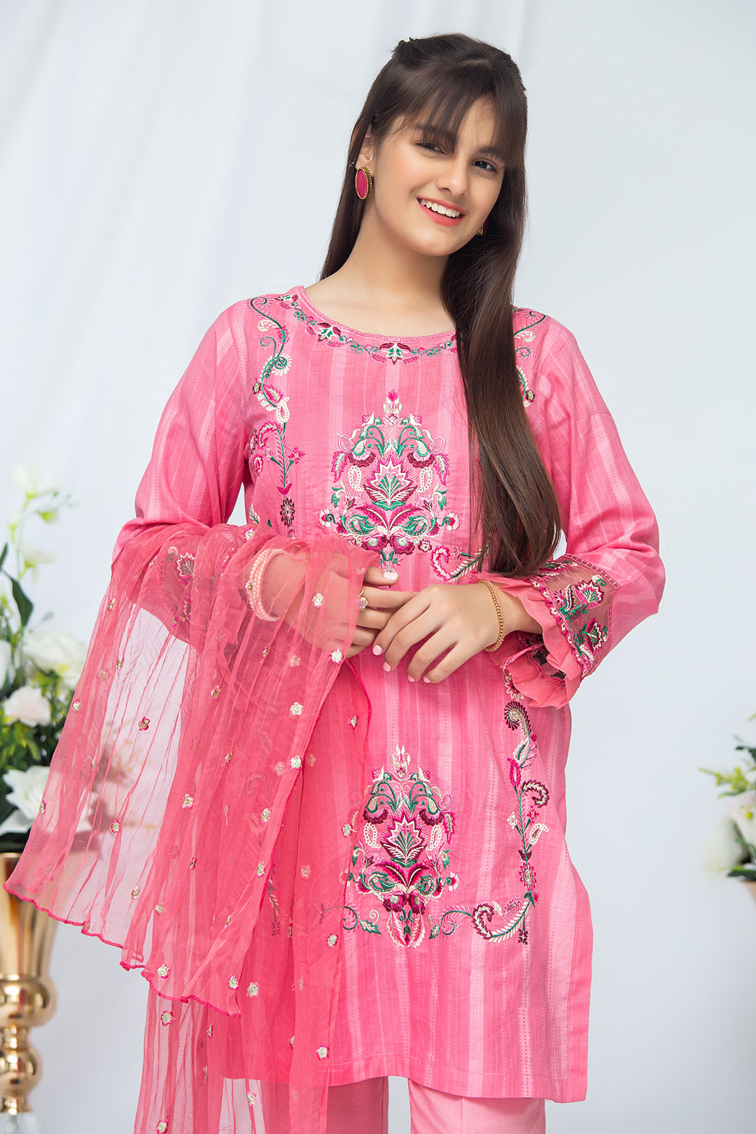 3PCS Jacquard Suit Shirt, Dupatta & Cotton Trouser SKU: EMB-031