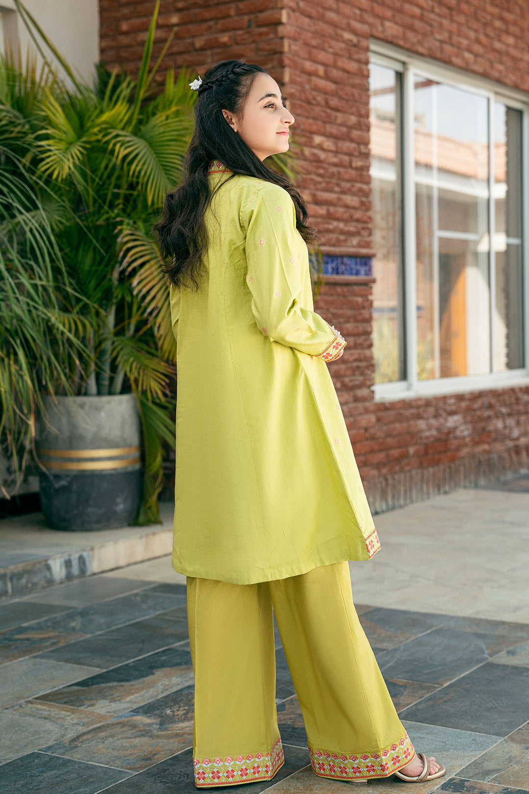 JAQUARD EMBROIDERED AND PRINTED SHIRT WITH PLAIN EMBROIDERED PLAZZO SKU :T-SFC-029