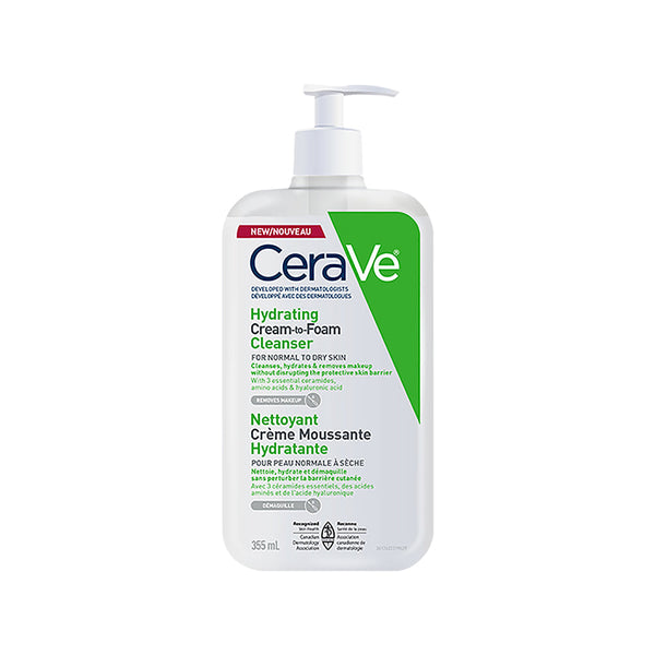 CeraVe Hydrating Cream to Foam Cleanser 355ml for Normal to Dry Skin â€“ Gentle Face Wash with Ceramides and Hyaluronic Acid for Moisturization