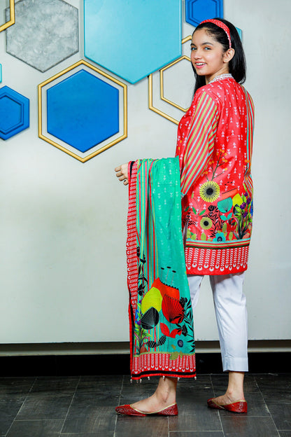3PCS-066 Digital Printed Lawn Shirt, Dupatta & Cotton Trouser