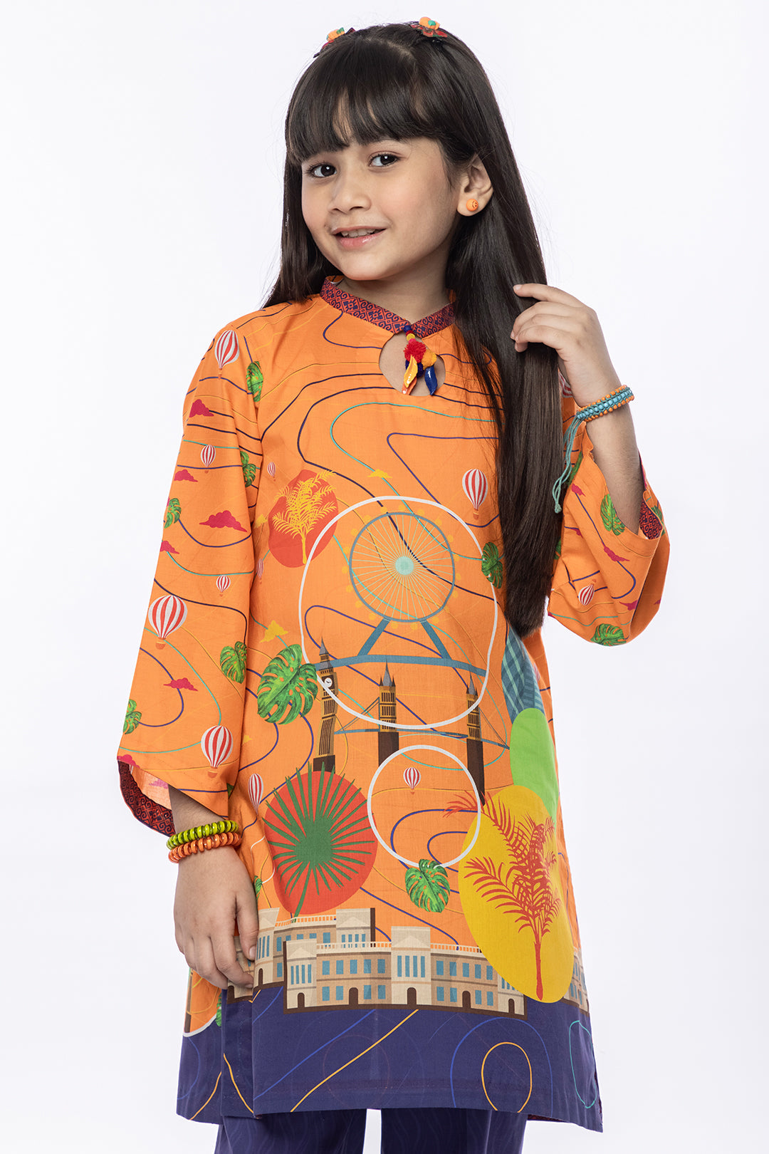 2Pcs Printed Lawn Suit Orange SKU: MAC-019