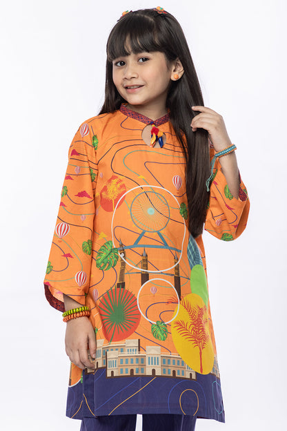 2Pcs Printed Lawn Suit Orange SKU: MAC-019