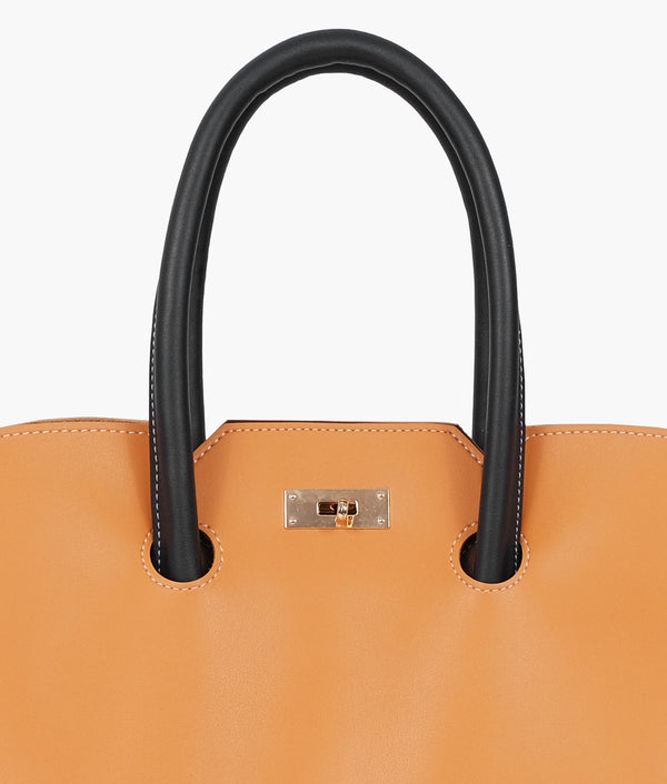 RTW Creation - Mustard and brown tote bag with multiple compartments