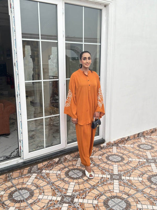 Manahils Stitched Co Ords Rusty Threaded Sleeves Two Pc