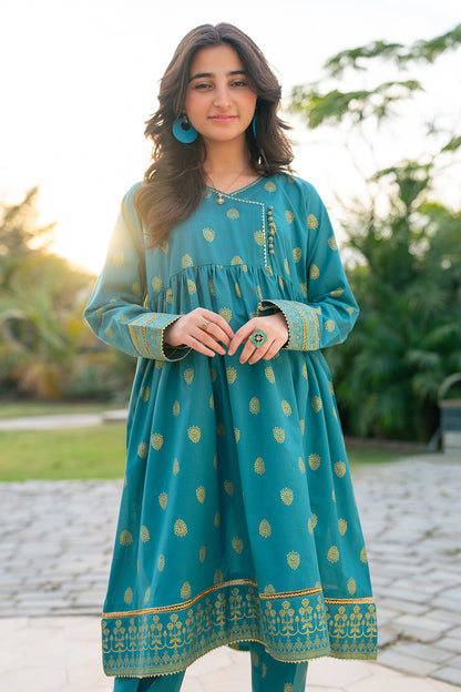 T-ALPRTW-057, ALLOVER JAQUARD FROCK WITH TROUSER