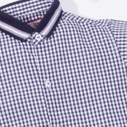 Tomo Wear Baby Boy Blue Small Checked Rib Shirt
