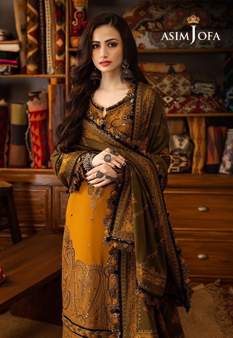 AJKT-12 EMBROIDERED SLUB RAW SILK 3 PCS