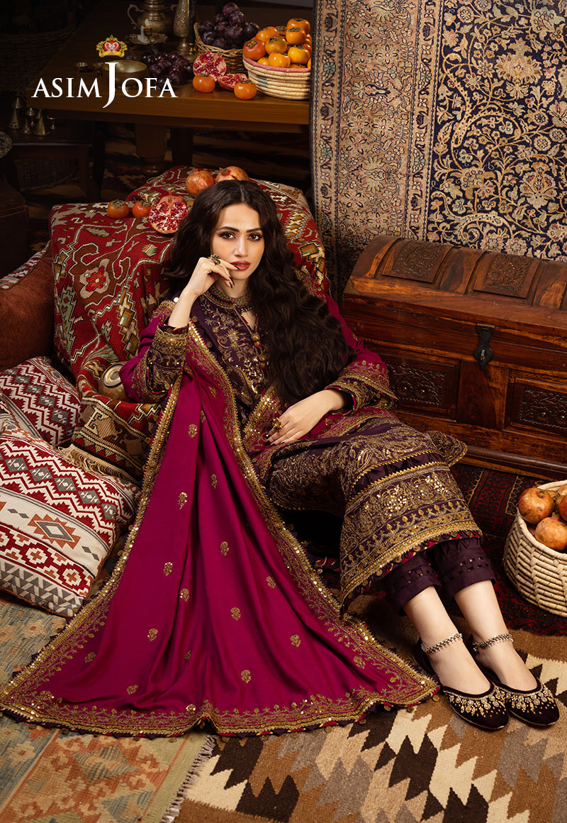 AJKT-05 EMBROIDERED SLUB RAW SILK 3 PCS