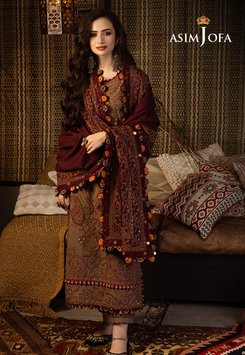 AJKT-11 EMBROIDERED SLUB RAW SILK 3 PCS
