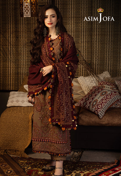 AJKT-11 EMBROIDERED SLUB RAW SILK 3 PCS