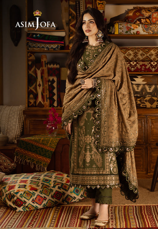 AJKT-07 EMBROIDERED SLUB RAW SILK 3 PCS