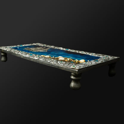 METAL RESIN SERVING PLATTER SILVER