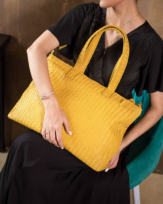 Handmade Woven Original Leather Bag-Yellow