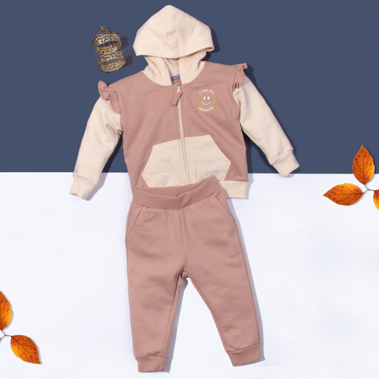 Baby Girl Peach 2 Piece Track Suit With Hoodie