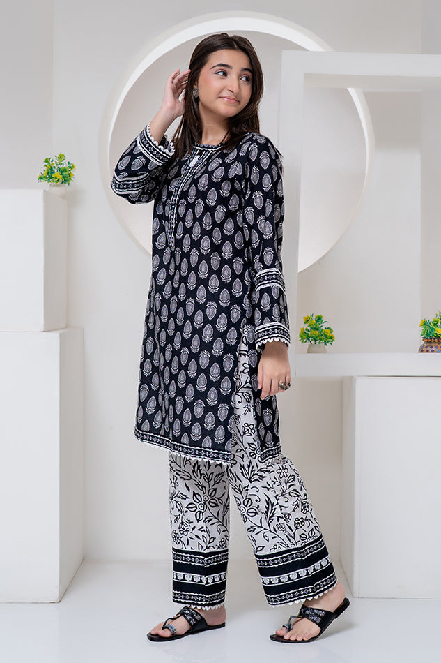 Cord-023A, 2 piece printed, black and white