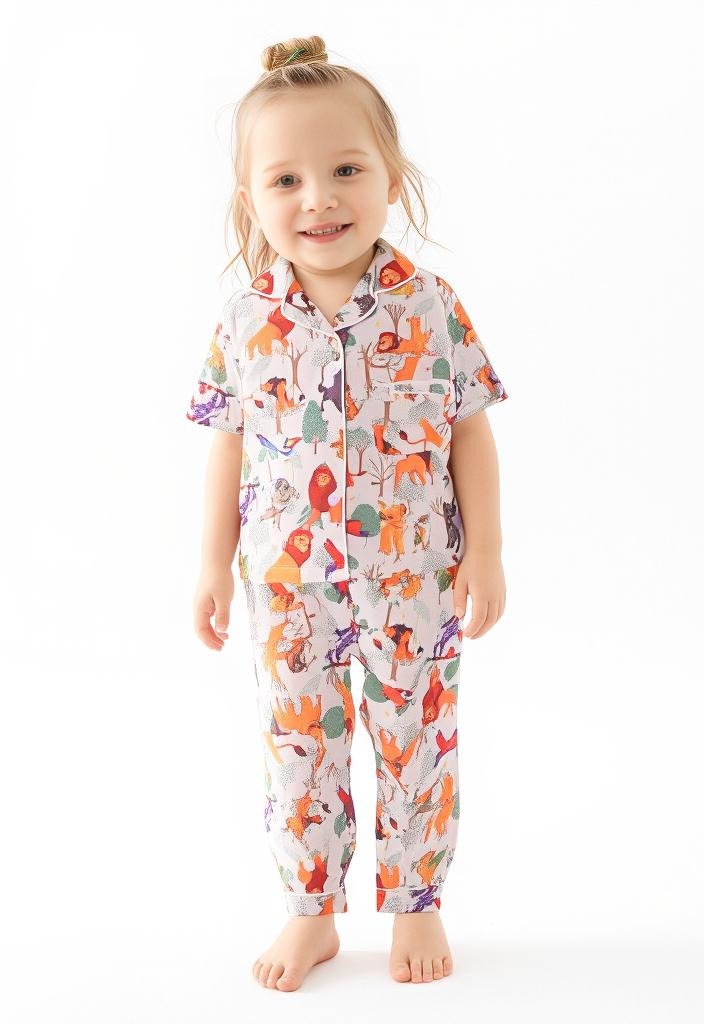 Kids klub cozy sleepwear breathable & light weight pajama set-white; animal
