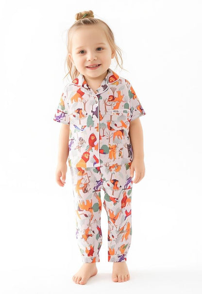 Kids klub cozy sleepwear breathable & light weight pajama set-white; animal