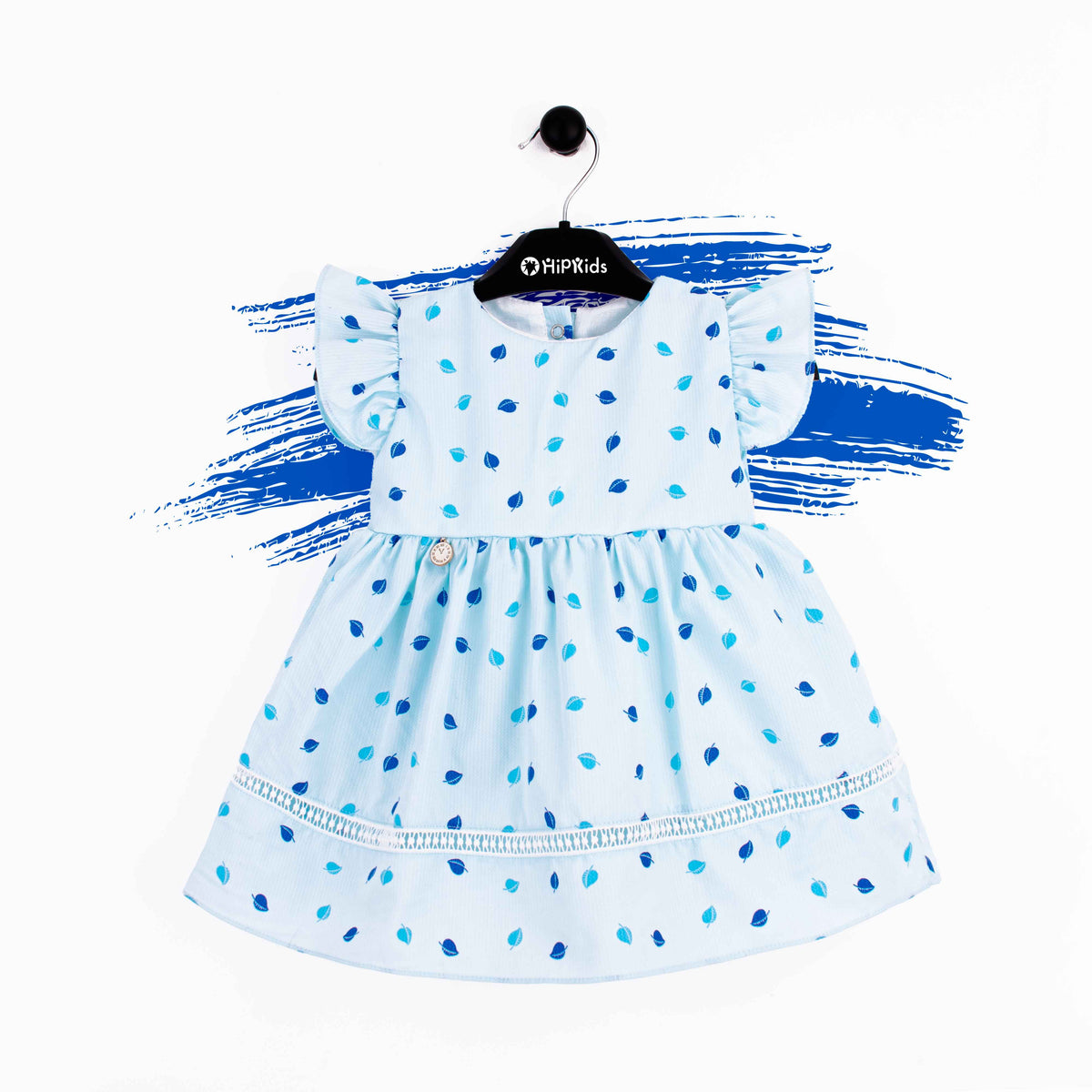 Baby Girl Blue Leafs Print Frock