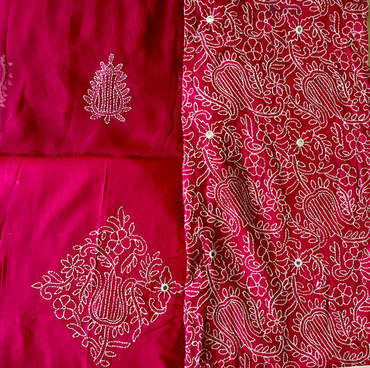 One of the oldest and most loved embroidery styles is Chikankari. Cross Stitch brings the delicate artistry of Chikankari blending it with modern flare.-Rose