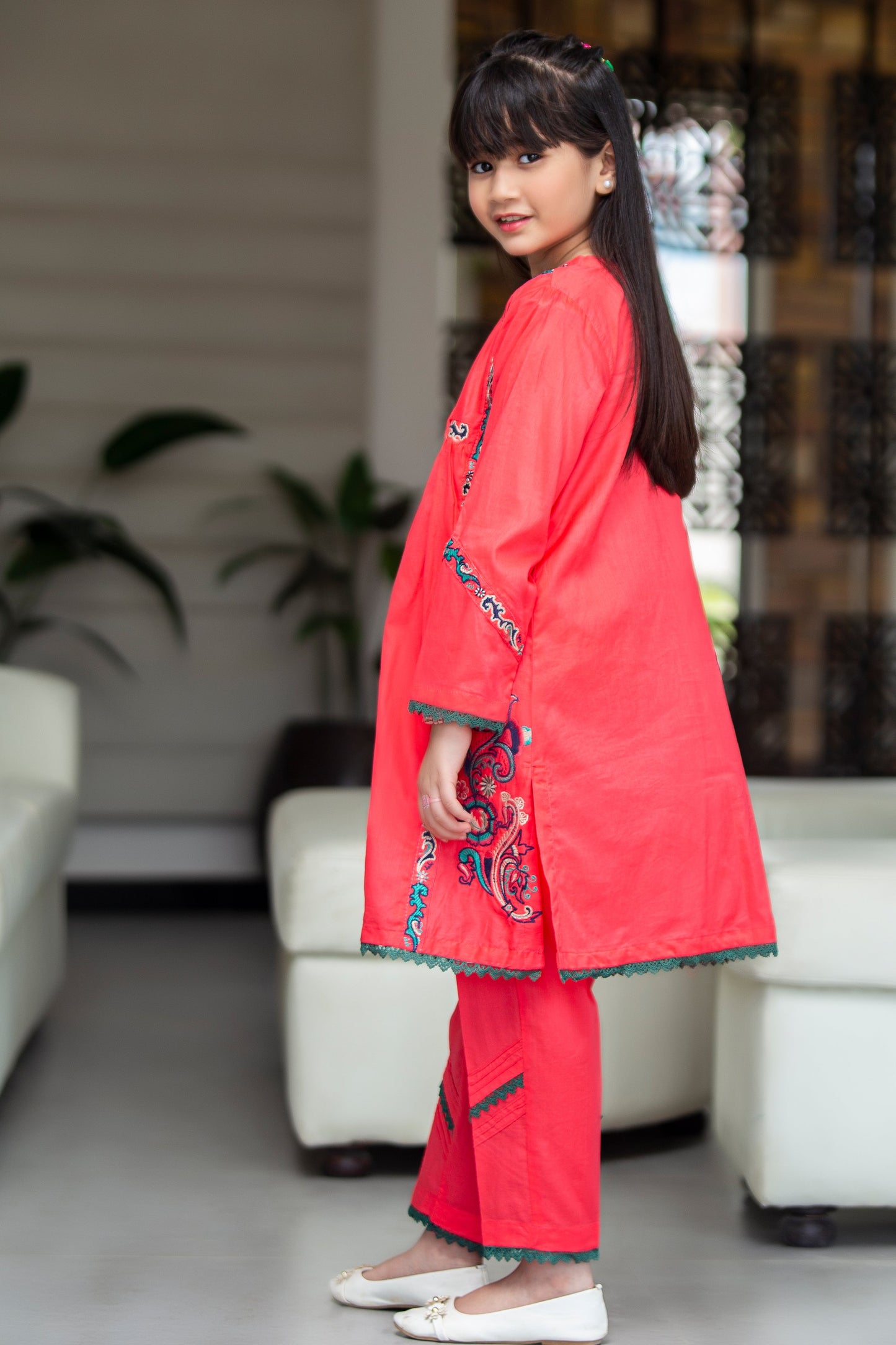 2 PCS-050, Red Cotton Lawn 2 pcs Dress with Embroidery