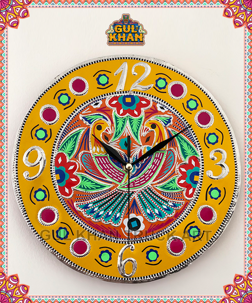 Yellow & Red Round  Truck art Clock