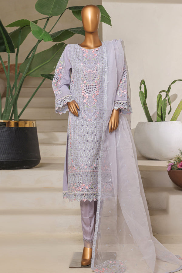 Bin Saeed Stitched 3 Piece Luxury Emb Chiffon & Organza Collection'2025-ZEF-2195-L.Purple