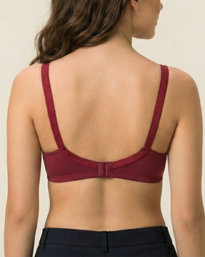 Intimage, Half Lace Cotton Unpadded Bra, MAROON