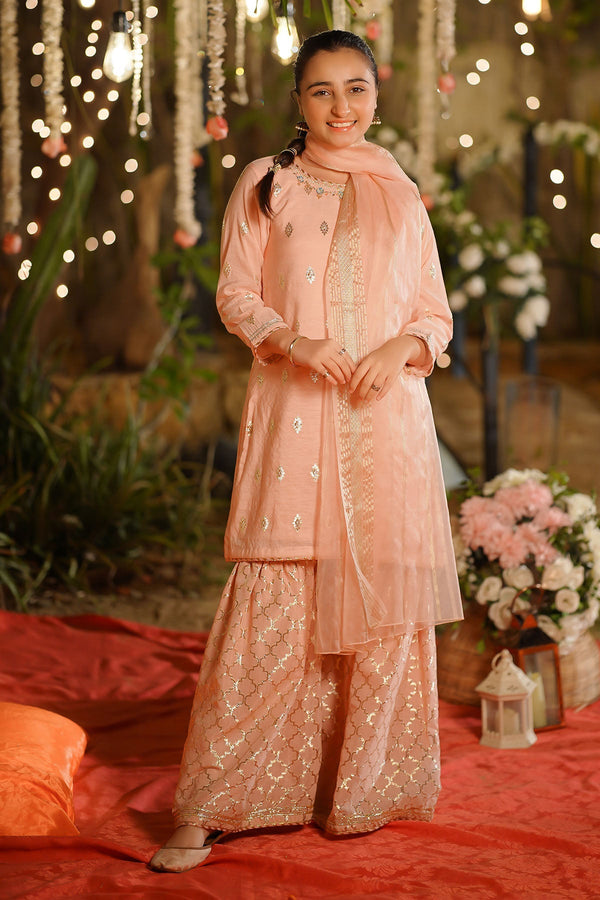 Ochre Clothing Girls Full Suits Viscose Jacquard Hand Adda Work 3 Pc  Suit