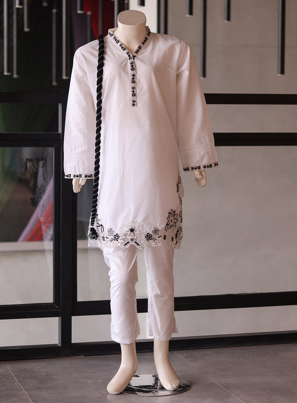 Aroob Fancy Embroidered Cotton Suit Stitch 3 Piece ARB24G 085 WHT