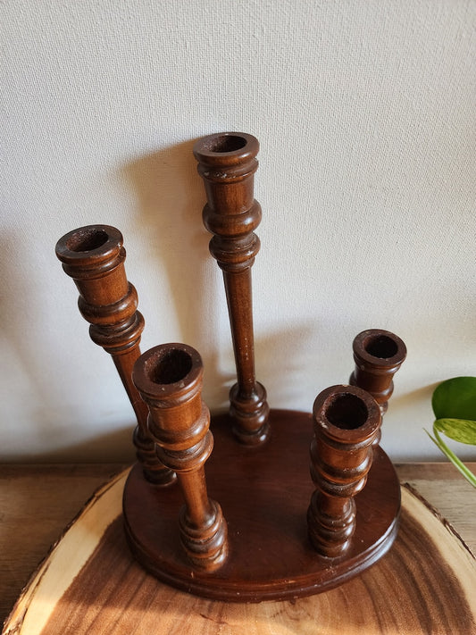 Vintage Wooden 5 Tier Taper Candlestick Candelabra