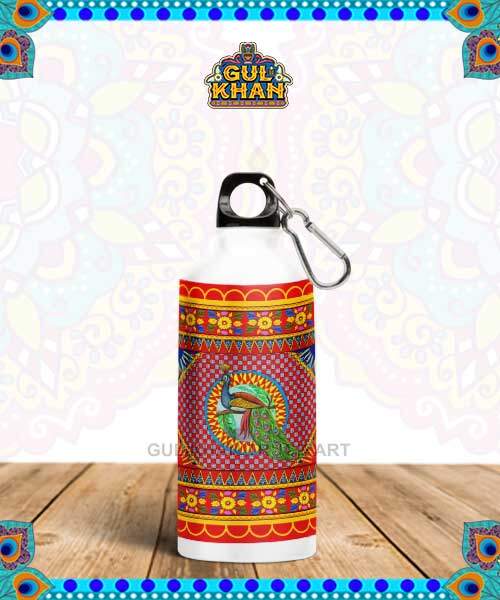Peacock Printed Truck Art Water Bottle  Design