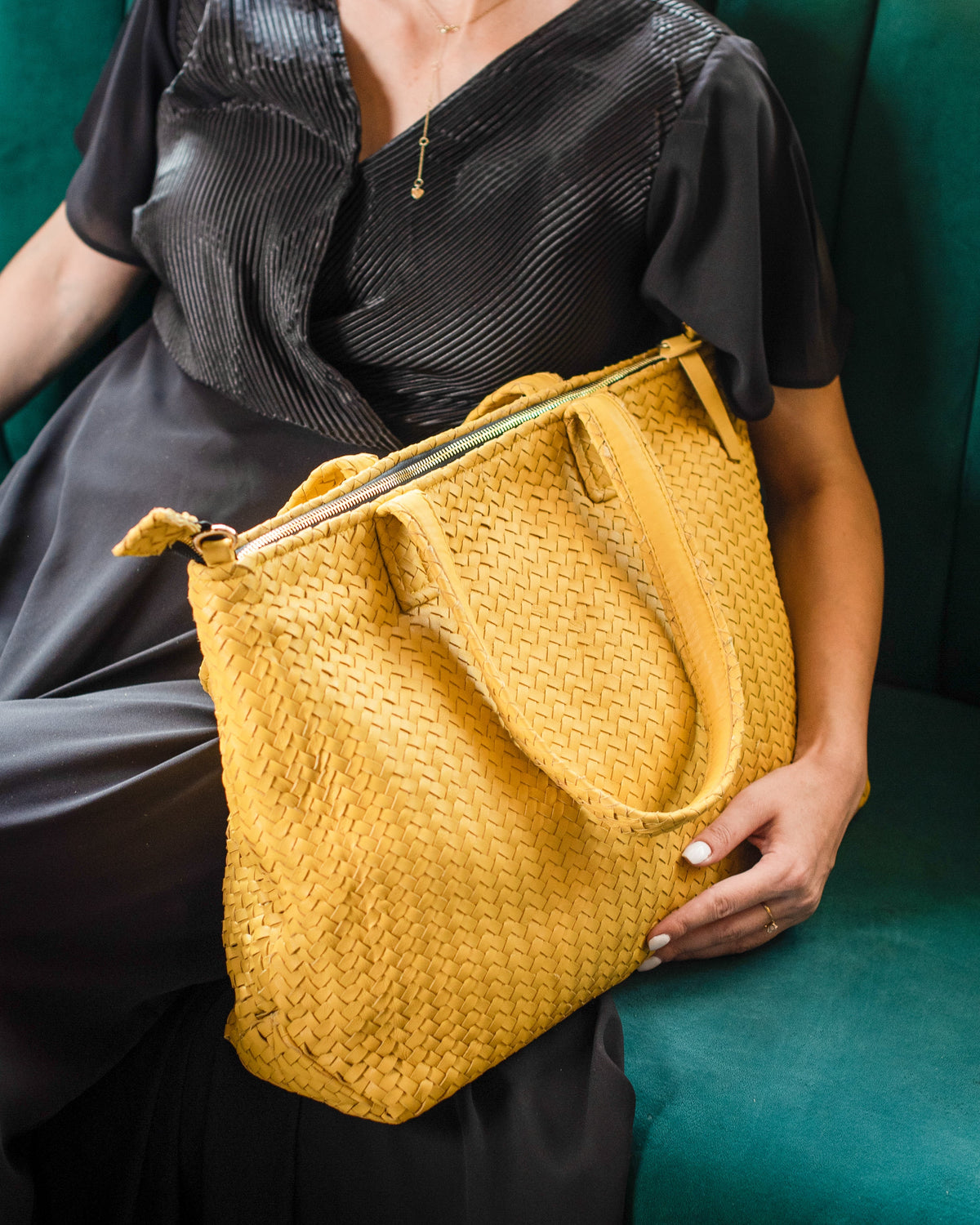 Handmade Woven Original Leather Bag-Yellow