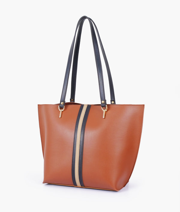 RTW Creation - Brown centre-stripe tote bag